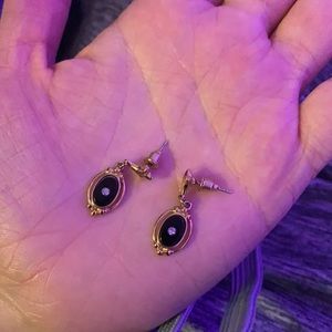 Gold and black dangly earrings